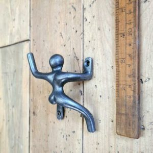 Coat Hook CLIMBING MAN Cast Antique Iron 100mm (1 Pair)